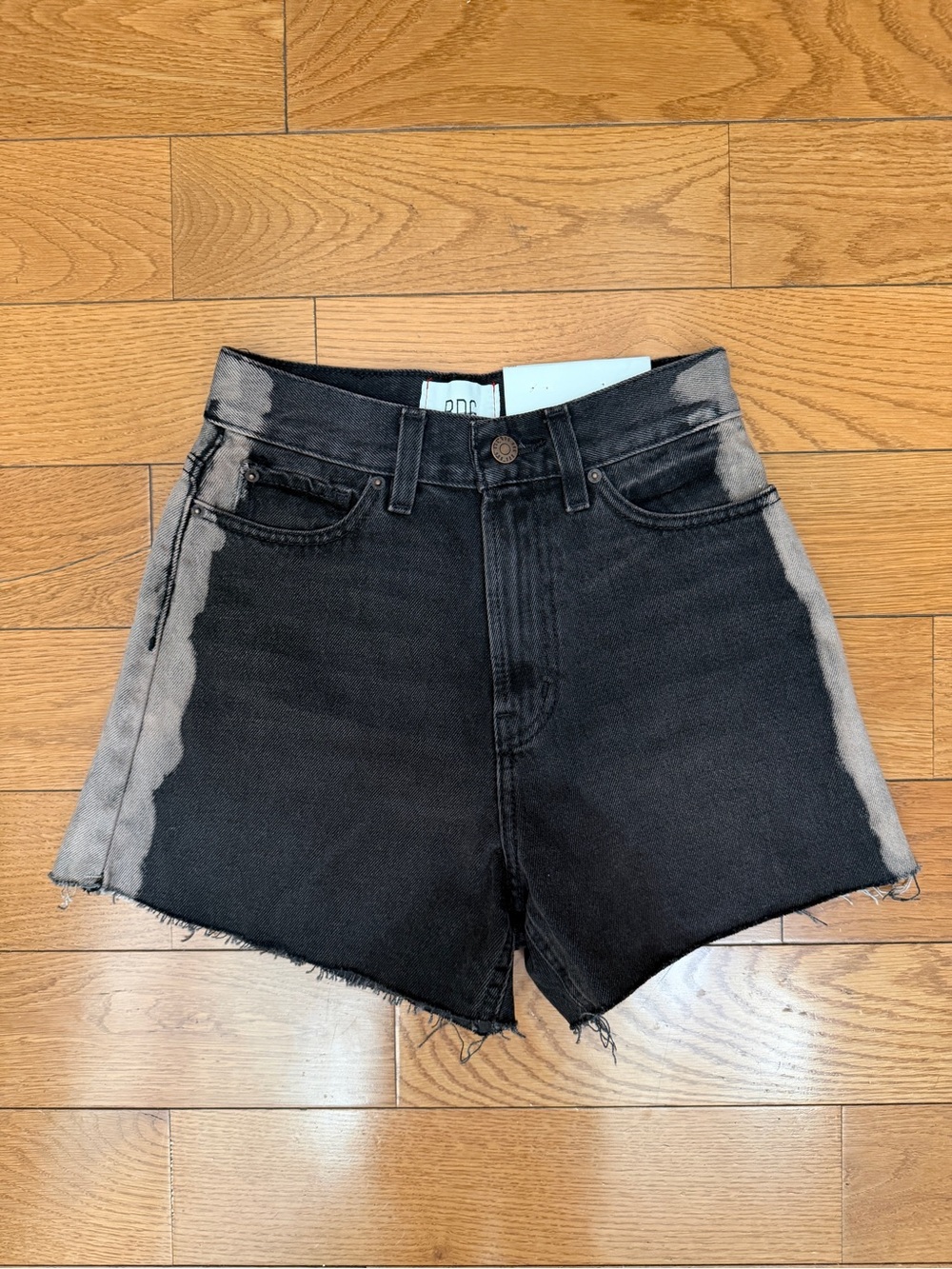 BDG Black Denim High-Waist Shorts with Gray Side Panels